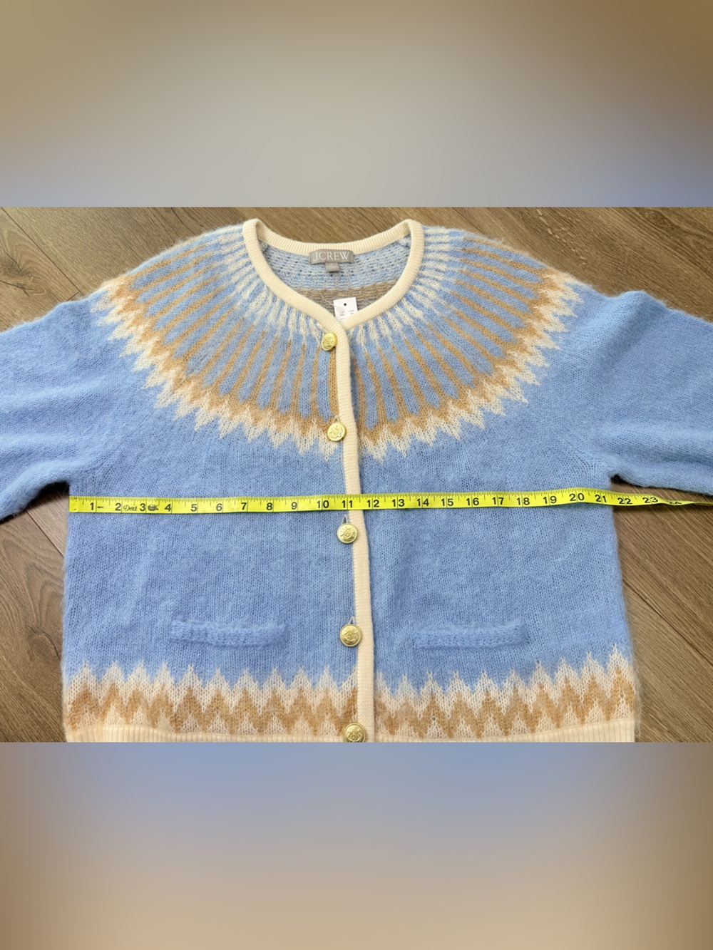 NWT J. Crew Fair Isle Cardigan Sweater Brushed Yarn Frosted Tundra Sand Blue XL - Picture 12 of 13